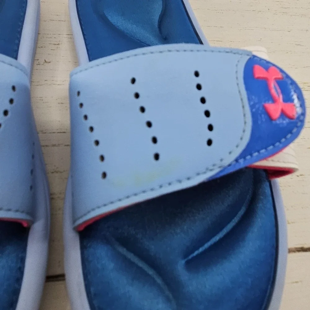 Under Armour Ignite VI Slides Youth Size‎ 2Y Blue Pink Adjustable Strap Sandals